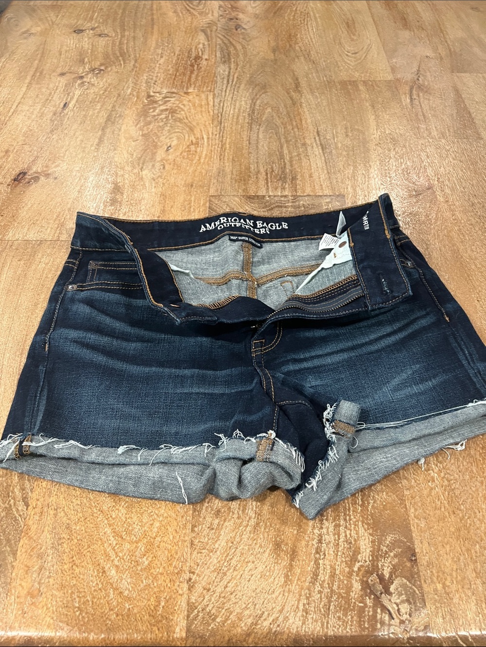 American Eagle Outfitters Dark Wash Rolled Fray Hem Denim Shorts